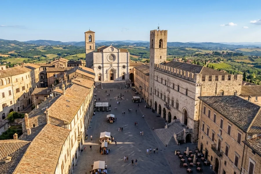 vista della piazza centrale di Todi